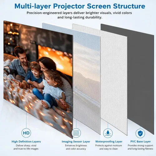 Miniatura 9 de Pantalla de proyector motorizada de 110", pantalla de proyector eléctrica 16:9 con control remoto, pantalla de película HD