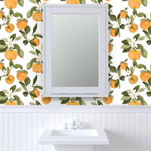 Miniatura 9 de Papel tapiz autoadhesivo para despegar y pegar, flores de naranjas, flores de primavera, frutas cítricas, verano, botánico, floral, papel tapiz