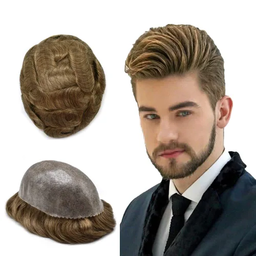 Miniatura 40 de Toupee Hair Piece For Men 100% Real Human Hair System Natural Looking Hairpieces For Men Hair Units Protesis Capilar Para Hombre 8''X10'' #610#6