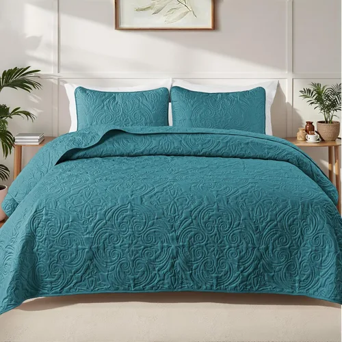 Exclusivo Mezcla - Juego de edredón de tamaño individual con 1 funda de almohada, colcha ligera de tamaño individual en color azul verdoso Verde