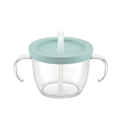 Push Flow - Vaso para sorber de entrenamiento con popote de silicona y asas, 5 onzas, para bebé de 6 meses + azul claro