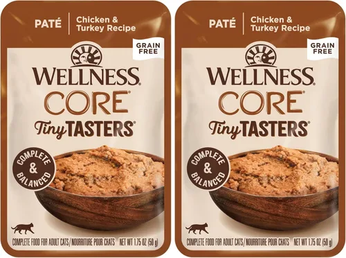 Miniatura 24 de Wellness CORE Tiny Tasters - Alimento húmedo para gatos adultos, natural, rico en proteínas, sin granos, receta de atún y salmón, 1.75 onzas
