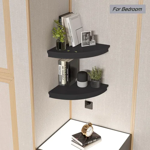 Miniatura 2 de HAO - Estante de esquina flotante invisible para montar en la pared, forma radial, patrón de agujero de alambre, perfecto para dormitorio, baño