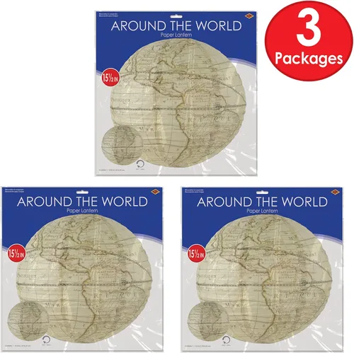 Miniatura 3 de Beistle Bon Voyage Around The World - Decoraciones de fiesta con temática de viaje, 3 linternas de papel colgantes