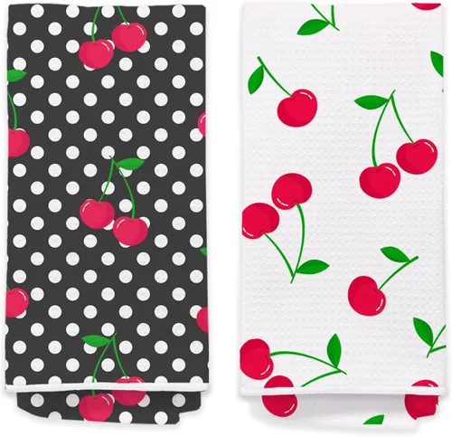Miniatura 17 de Toallas de mano de cereza para cocina y baño – Toallas de té decorativas retro a cuadros en blanco y negro, accesorios de decoración de cocina
