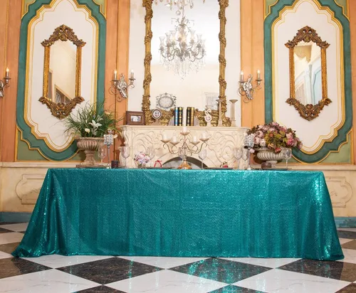 Miniatura 22 de SquarePie Mantel de lentejuelas de 60 x 102 pulgadas, azul bebé brillante, mantel de mesa para bodas y fiestas