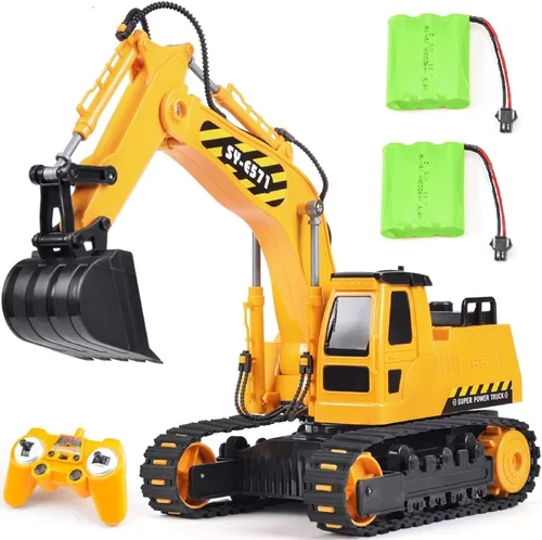 Miniatura 9 de DOUBLE E Juguete de excavadora a control remoto, excavadoras a control remoto, caja de arena, juguetes de construcción hidráulicos, vehículo