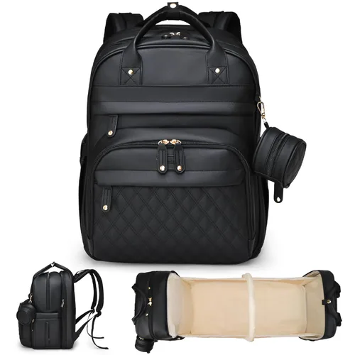 Miniatura 19 de Bolsa de pañales con cambiador, mochila para pañales, bolsa de pañales de viaje 7 en 1, bolsa para mamá con puerto de carga USB (rosa-gris)