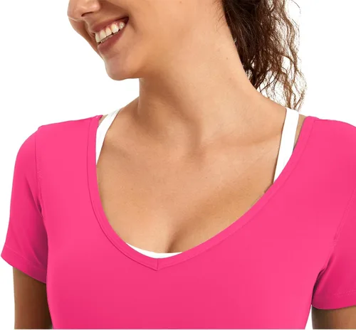 Miniatura 4 de Husnainna Camisas de yoga para mujer, camisas de entrenamiento de manga corta, camiseta de compresión atlética con cuello en V