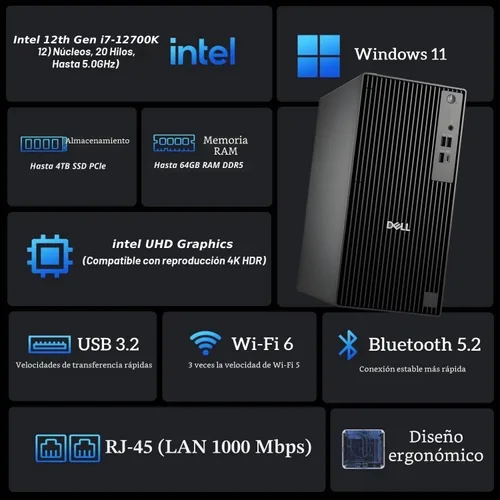 Miniatura 2 de Dell Escritorio empresarial QCT1250, nueva versión OptiPlex, Intel I7-12700K (12 núcleos, caché de 25 MB, 20 hilos), soporte de monitor 4K dual, RAM