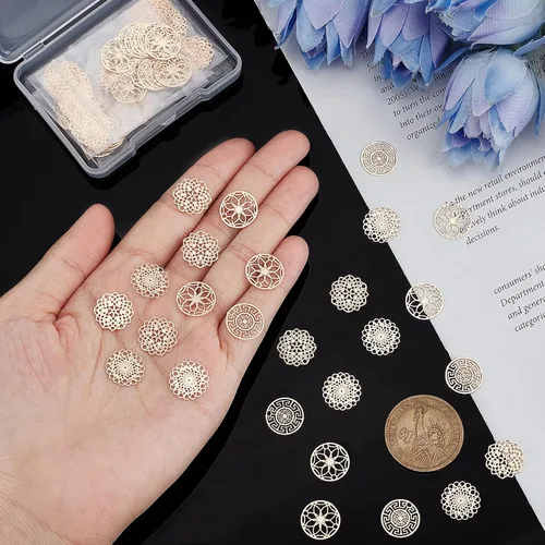 Miniatura 3 de CHGCRAFT Brass Filigree Charms Connectors Flat Links Golded Hollow Filigree Pendant for DIY Bracelet Earring Necklace Jewelry Making
