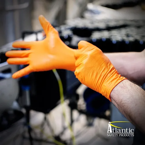 Miniatura 2 de Atlantic Safety Products Outrageous - Guantes desechables de nitrilo de alta resistencia, 8 mil, sin látex ni polvo, naranja, talla M, 1000