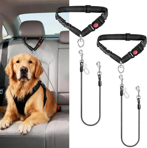Miniatura 9 de Idepet Cinturón de seguridad para perro para automóvil, 2 piezas de cinturón de seguridad de perro de acero inoxidable a prueba de mordidas, arnés 3