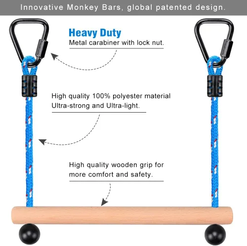 Miniatura 7 de BeneLabel Juego de 2 barras de mono Ninja para carreras de obstáculos, barra de columpio trapecio de capacidad de 250 libras para madera Slackline