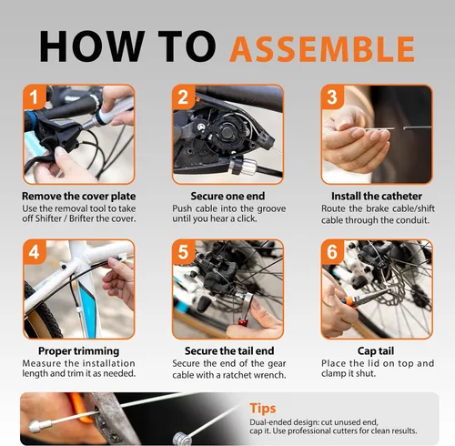 Miniatura 7 de Kit universal de cables de bicicleta – Cables de cambio de freno y cambio con carcasa, tapas de extremo y juntas tóricas, compatible con reparación