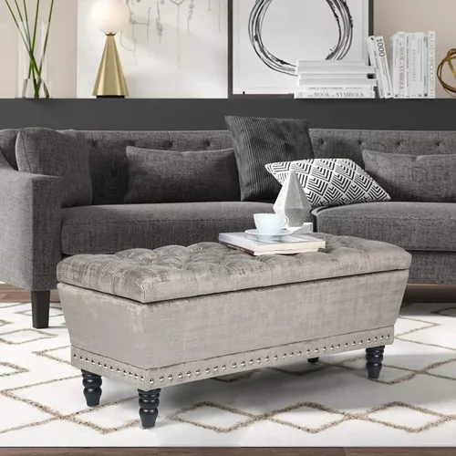Miniatura 6 de Joveco Banco otomano de almacenamiento, banco de entrada copetudo con botones con remache, reposapiés para sala de estar y dormitorio (beige oscuro)
