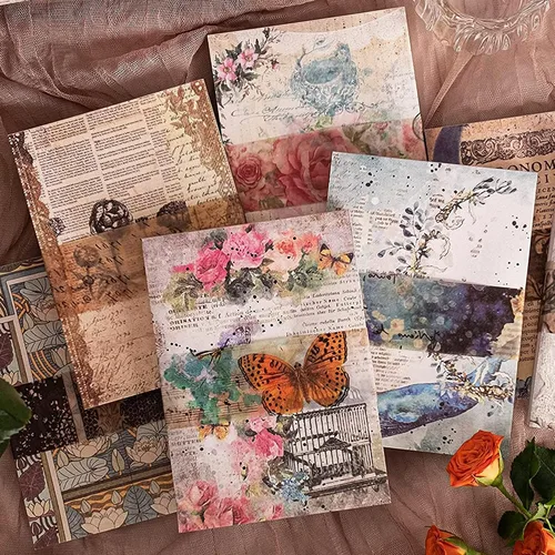 400 hojas de suministros de papel para álbumes de recortes, materiales de papel vintage para álbumes de recortes para suministros de diario de