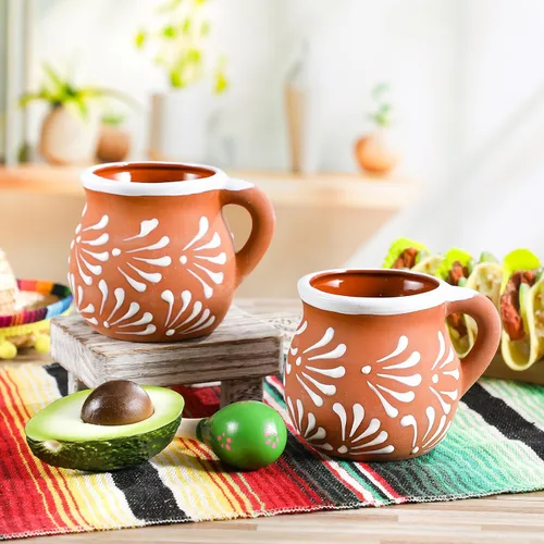 Miniatura 5 de Baderke Paquete de 2 tazas de cerámica mexicana, tazas de café mexicano, tazas de arcilla para mujeres y hombres, cumpleaños, graduación, boda
