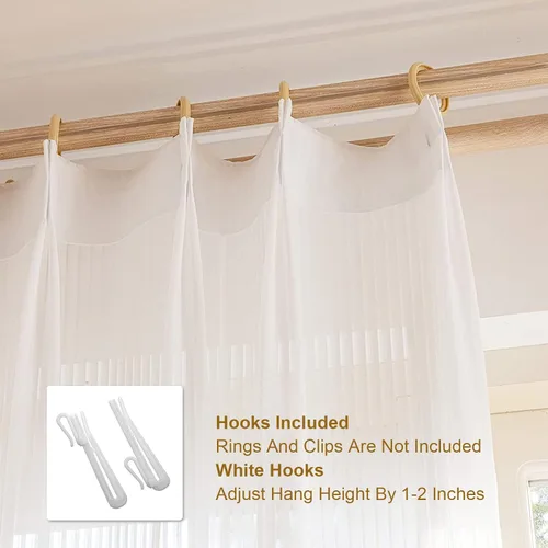 Miniatura 5 de Juego de 2 paneles de cortinas semitransparentes de 54 pulgadas de largo, cortinas plisadas a rayas para ventana, dormitorio, sala de estar, 2 Rayas