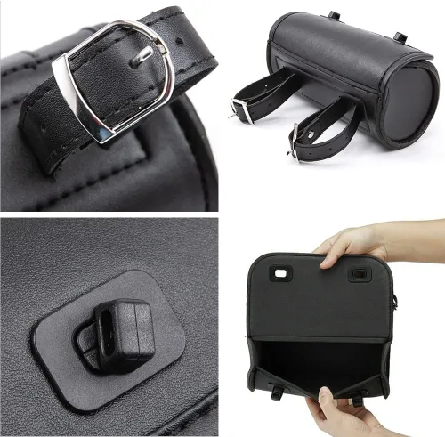 Miniatura 6 de kucehiup Bolsa para manillar de motocicleta, bolsa universal enrollable de herramientas de piel sintética (negro)
