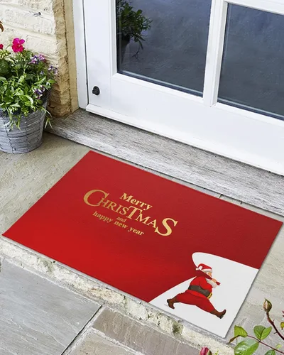 Tapete para puerta delantera, antideslizante, absorbente, para puerta de entrada, para interiores y exteriores, tapete pequeño de Feliz Navidad y
