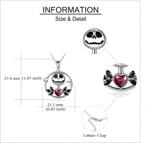 Miniatura 3 de ONEFINITY - Collar de pesadilla de plata de ley con colgante de corazón infinito collar de calavera para regalo de cumpleaños para mujeres esposa