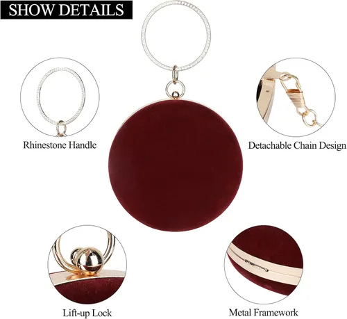Miniatura 5 de Selighting Bolsos de mano redondos de terciopelo para mujer, bolsas de noche, bolso formal de boda, graduación, cóctel, fiesta, bolso de mano