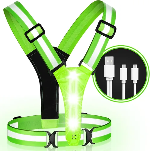 Miniatura 8 de LED Reflective Running Vest - Light Up With 3 Modes, Rechargeable Night Gear for Runners - Safety Belt for Women Men Verde