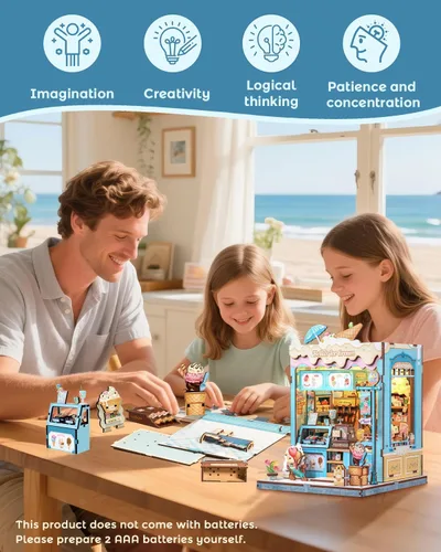 Miniatura 7 de CUTEBEE Kit de Rincón del Libro, Kits de Casa en Miniatura DIY para Adultos y Adolescentes, Casa de Muñecas Rincón del Libro, Estantería