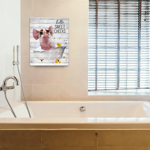Miniatura 2 de Arte de pared de baño de cerdo de granja, imágenes divertidas de cerdo para baño, decoración de pared rústica de cerdo, lienzo impreso, obra de arte