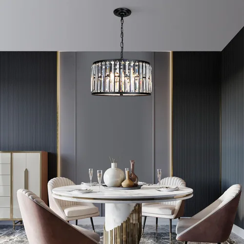 Miniatura 2 de Weesalife Candelabros de cristal para comedor sobre mesa, 6 luces modernas para dormitorio, lámparas de tambor para isla de cocina, sala de estar