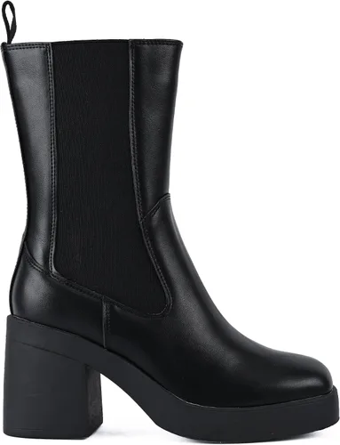 Miniatura 3 de Peach Ting Women's Chelsea Boot Fashion Chunky Platform Slip On Heel Mid Calf Black Audi1