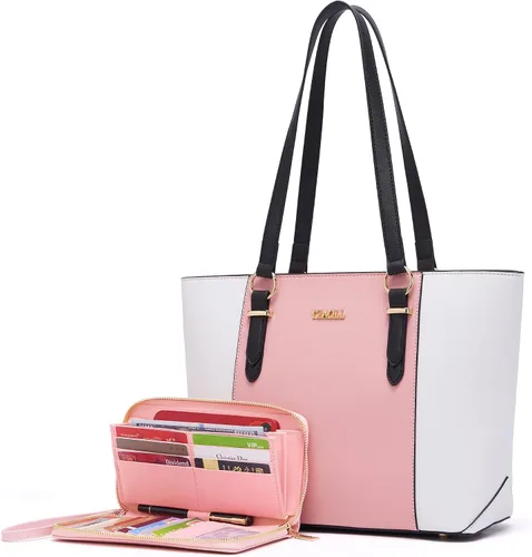 Miniatura 34 de YZAOLL Bolsos para mujer de cuero sintético, medianos y grandes, bolso de hombro, cartera, juego de bolso de mano y billetera