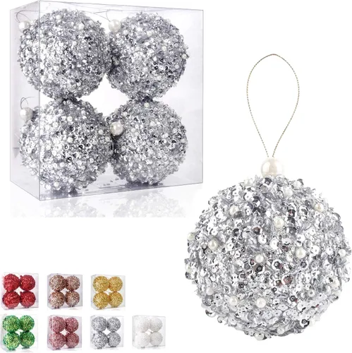 Bolas de adorno de Navidad colgantes de 10.8 cm plateadas inastillables, juego de 4 unidades para árboles de Navidad y decoración festiva Plata