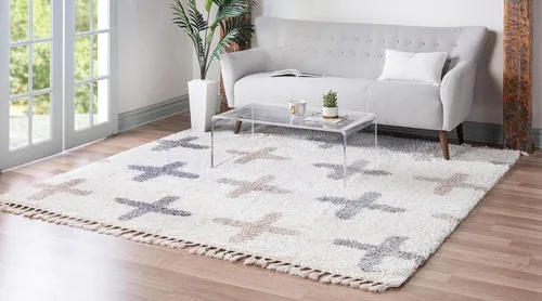 Miniatura 2 de Unique Loom Hygge Shag Collection - Alfombra moderna de inspiración marroquí, diseño geométrico, felpa y acogedora, 8 pies x 8 pies