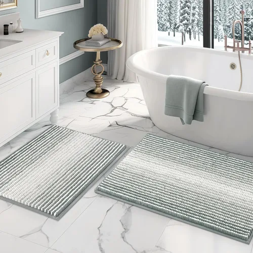 Miniatura 20 de BSICPRO Juegos de Alfombras y Tapetes para Baño, Juego de Alfombra de Baño de Felpilla Gruesa Absorbente de 2 Piezas Antideslizante, Tapetes Suaves