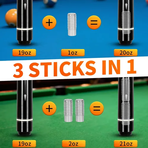 Miniatura 2 de Pool Cues Stick,3 in 1 Adjustable Maple Pool Cue Stick Sets Cue Sticks 58 inch Pool Cues Adult Canadian Maple Wood Billiard Stick with Carry Case