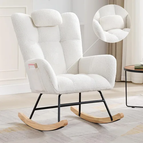 Miniatura 3 de Mecedora tapizada para guardería, asiento acolchado con respaldo alto, moderno sillón reclinable para sala de estar, dormitorio, lectura acogedora