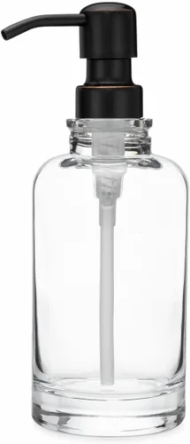 Miniatura 9 de Rail19 Sonoma Dispensador de jabón de vidrio transparente, jabón líquido de manos y loción para encimera de cocina y baño, 10 onzas (latón antiguo)