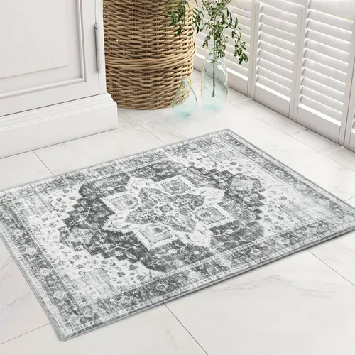 Miniatura 31 de COZYLOOM Alfombra de área de 2 x 6 pies, tribal, envejecida, para entrada, medallón vintage, alfombra para interiores, alfombra de pelo bajo, suave