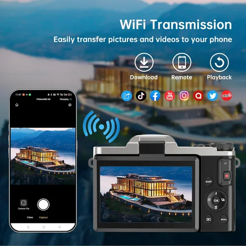 Miniatura 3 de Cámara digital 4K para fotografía con WiFi, cámara de vlogging de enfoque automático para video de YouTube de 3 pulgadas, cámara de viaje