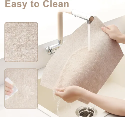 Miniatura 4 de Homaxy Juego de 4 manteles individuales para mesa redonda, lavables en forma de cuña, de piel sintética, lavables, para cocina, cena, para Beige