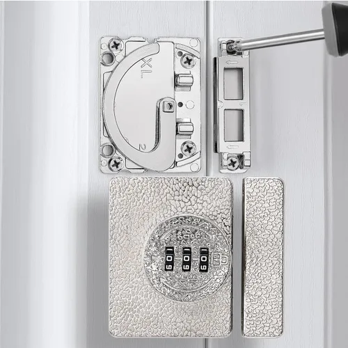 Miniatura 5 de INIRET Cerradura plateada para gabinete, contraseña de 3 dígitos sin llave, cerradura mecánica anti-forzado con contraseña, protege la privacidad