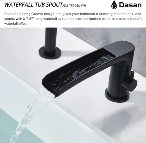 Miniatura 8 de DASAN DA-TF09WH-BK - Juego de grifo de bañera romano con rociador de ducha de mano de 3 agujeros, juego de grifo de bañera romana de cascada negro