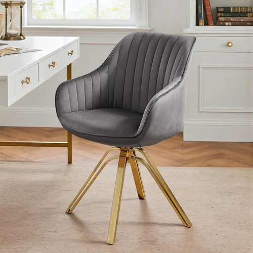 Miniatura 10 de Volans Silla giratoria decorativa, sillas de comedor modernas de mediados de siglo con patas huecas de metal negro, silla de escritorio de oficina