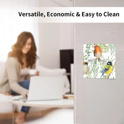 Miniatura 5 de Placas de Interruptor de Luz de Doble Palanca con Diseño Floral de Pájaros y Flores y Cubiertas de Enchufe de 2 Bandas, Placa de Pared Eléctrica