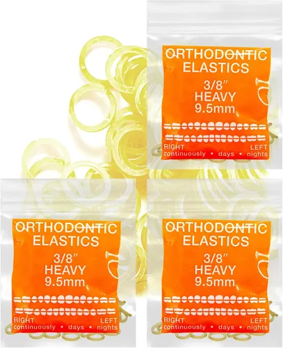 Miniatura 13 de Bandas elásticas de látex ámbar 3 paquetes 300 unidades 3/16pulgadas 4.8mm HEAVY Bandas elásticas intraorales Unimedic Bandas de goma dentales