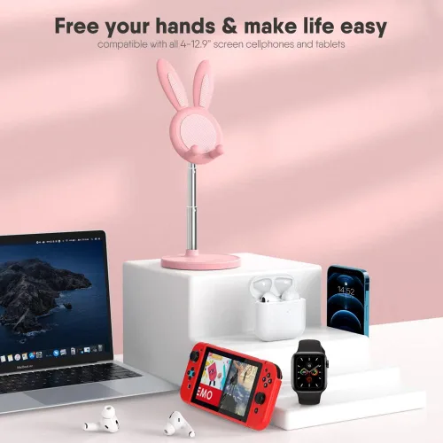 Miniatura 4 de OATSBASF Soporte ajustable para teléfono celular, soporte ajustable para teléfono con diseño de conejo, soporte para teléfono Kawaii, compatible