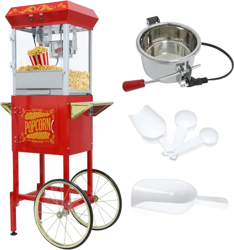 Carro de máquina de palomitas de maíz de 8 onzas, 650 W, máquina para hacer palomitas de maíz con hervidor de acero inoxidable, máquina de palomitas