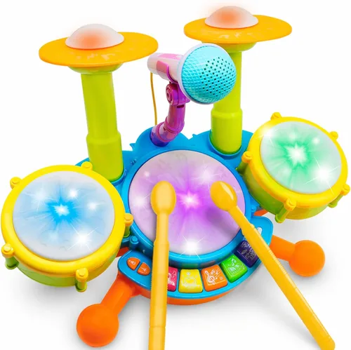 Juego de batería para niños pequeños, instrumentos musicales para niños, juguetes para regalos de cumpleaños de niños, kit de batería eléctrica para